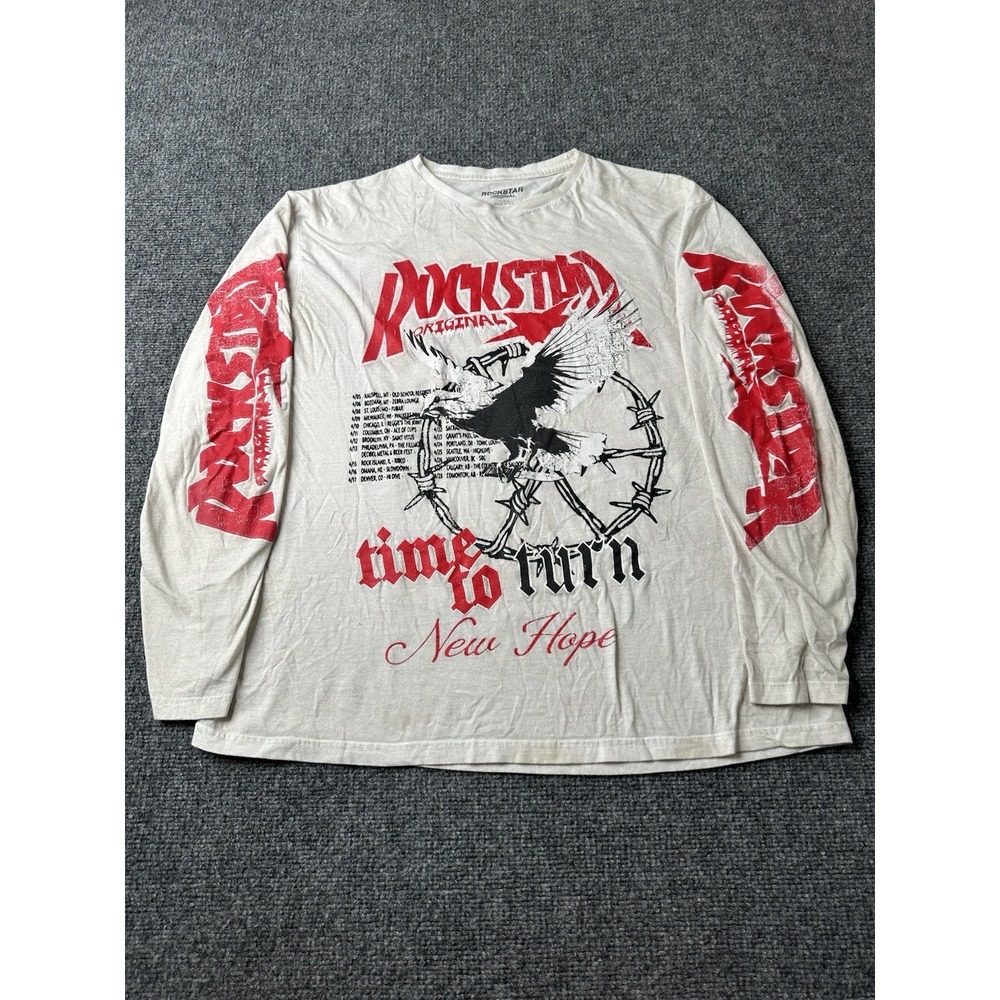 Mens Long Sleeve Rockstar Original Graphic White Red, Size L